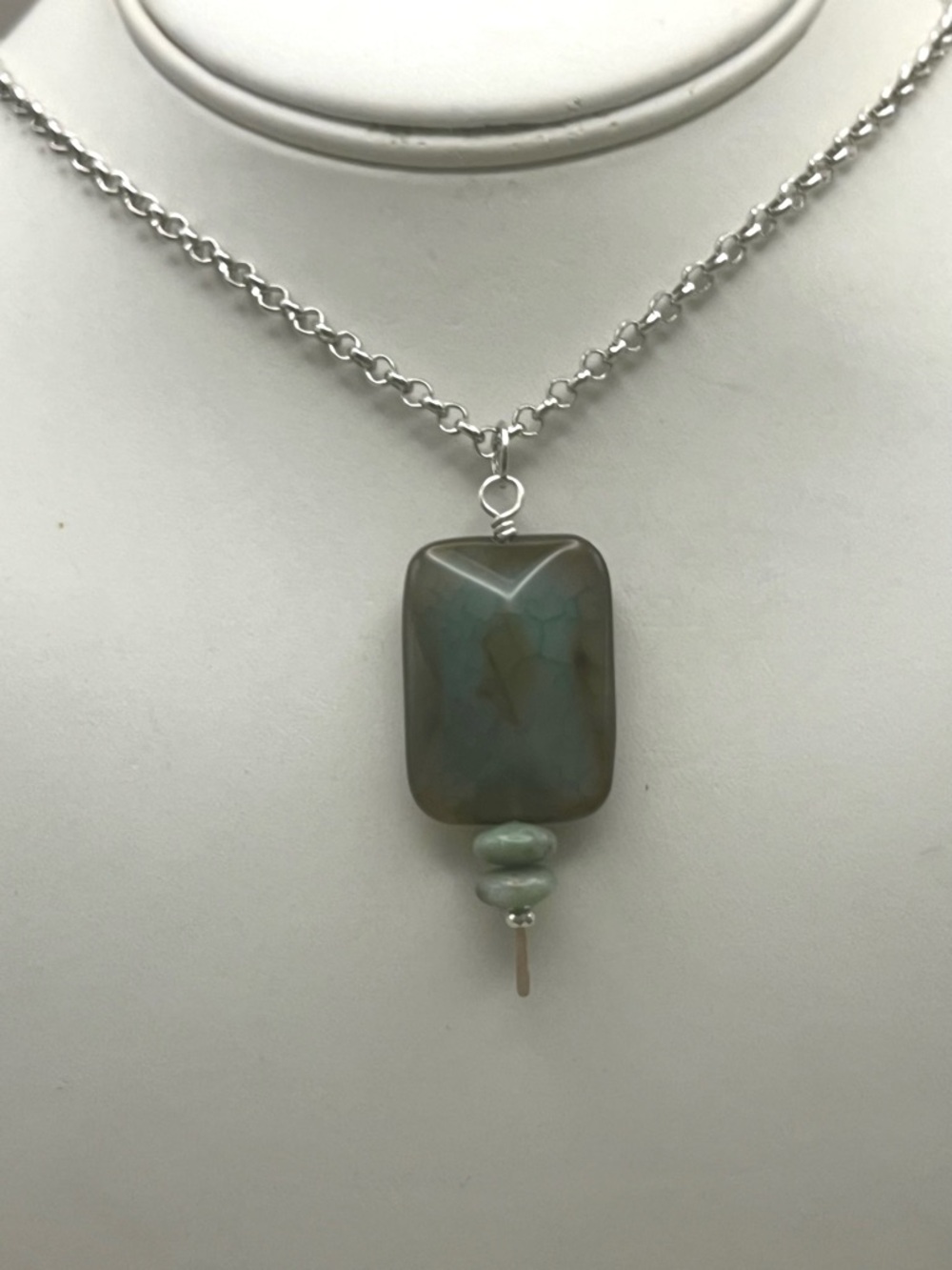 Dragon Vein Jasper Statement Pendant Necklace - Silver Tone Chain-Earthy-Boho